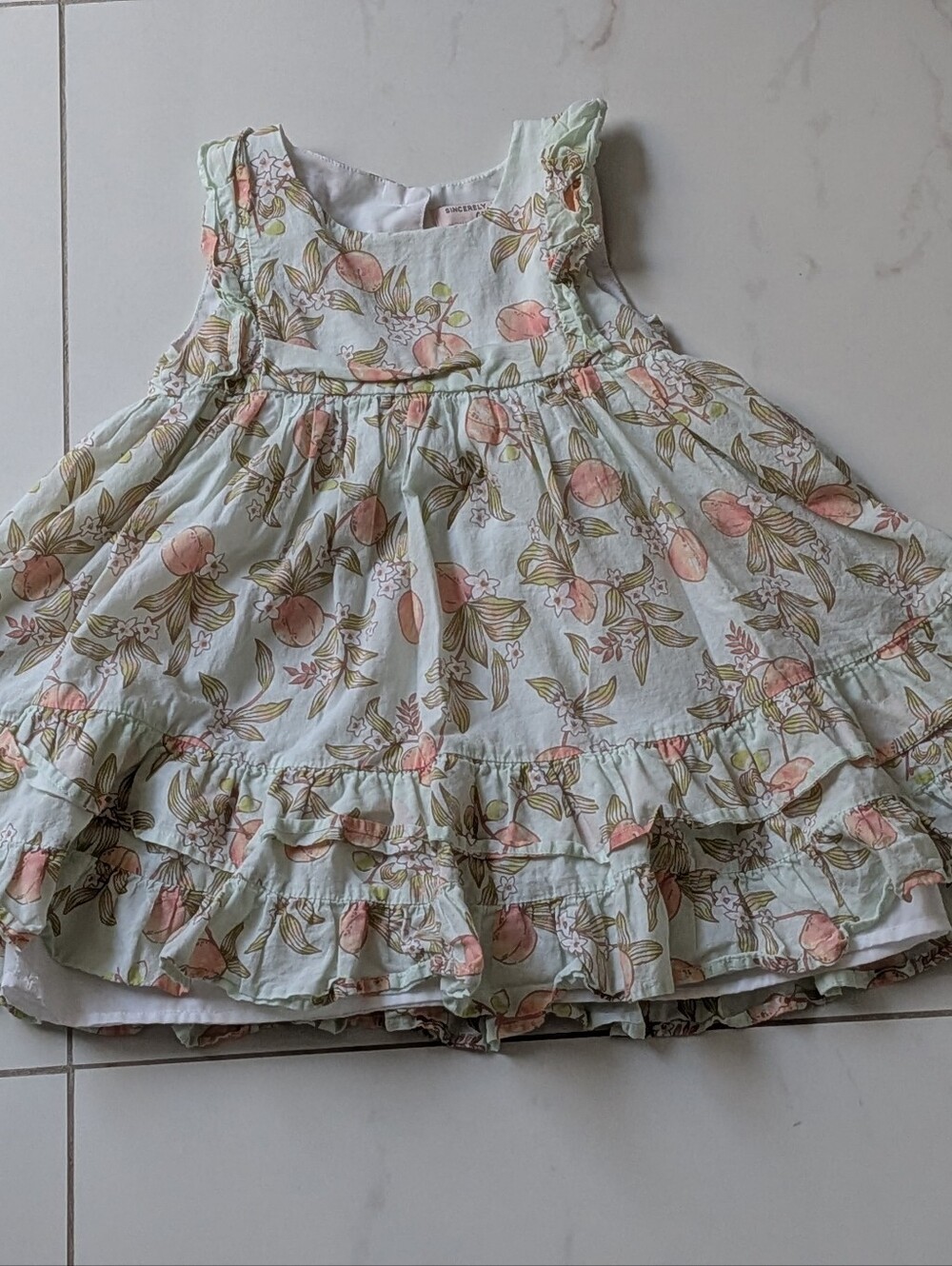 Sincerely Jules Mint and Peach Floral Ruffle Girls Dress